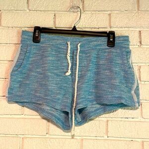 Aerie- Heather Blue Boho Cotton Shorts with Drawstring & Stripes- Size Medium